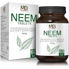 أقراص النيم إم بي هيربالز 750 مجم، 60 قرص | توريد لمدة 30 يومًا | أقراص النيم للتخلص من السموم وحب الشباب لبشرة صافية خالية من حب الشباب in Kuwait