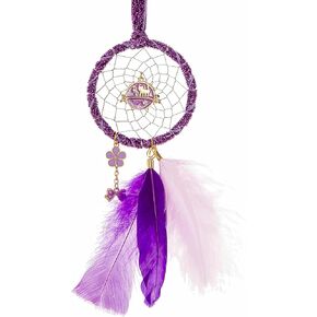 Golden Kitten Dream Catcher with Goose Feather and Turkey Feather, Purple Flannel, Handmade Dreamcatcher for Home Decor, Hanging Ornaments - HOLSM-III®