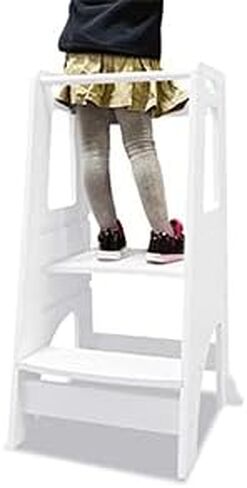 مقعد خشبي من MOAMUN للأطفال، برج مساعد تعلم الأطفال بارتفاع قابل للتعديل مع مقبض، مقعد من الخشب الصلب للمطبخ والحمام وغرفة النوم (أسود) in Kuwait