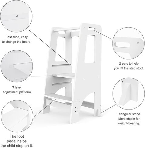 مقعد خشبي من MOAMUN للأطفال، برج مساعد تعلم الأطفال بارتفاع قابل للتعديل مع مقبض، مقعد من الخشب الصلب للمطبخ والحمام وغرفة النوم (أسود) in Kuwait