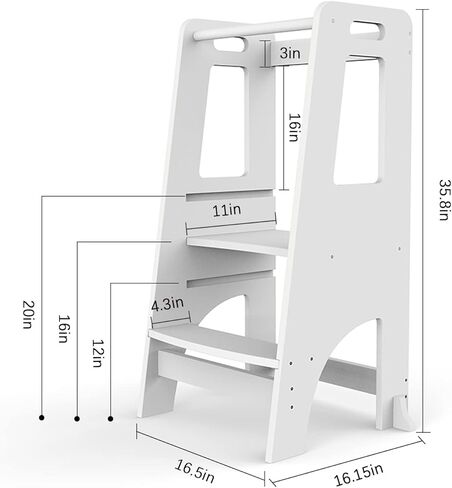 مقعد خشبي من MOAMUN للأطفال، برج مساعد تعلم الأطفال بارتفاع قابل للتعديل مع مقبض، مقعد من الخشب الصلب للمطبخ والحمام وغرفة النوم (أسود) in Kuwait