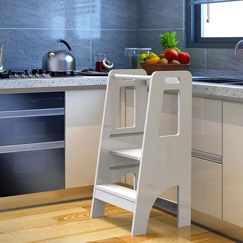 مقعد خشبي من MOAMUN للأطفال، برج مساعد تعلم الأطفال بارتفاع قابل للتعديل مع مقبض، مقعد من الخشب الصلب للمطبخ والحمام وغرفة النوم (أسود) in Kuwait