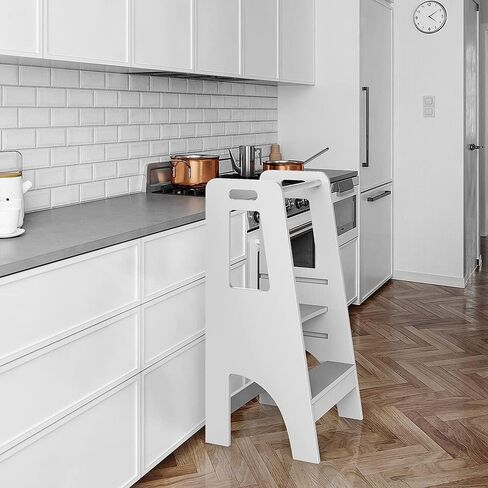 مقعد خشبي من MOAMUN للأطفال، برج مساعد تعلم الأطفال بارتفاع قابل للتعديل مع مقبض، مقعد من الخشب الصلب للمطبخ والحمام وغرفة النوم (أسود) in Kuwait