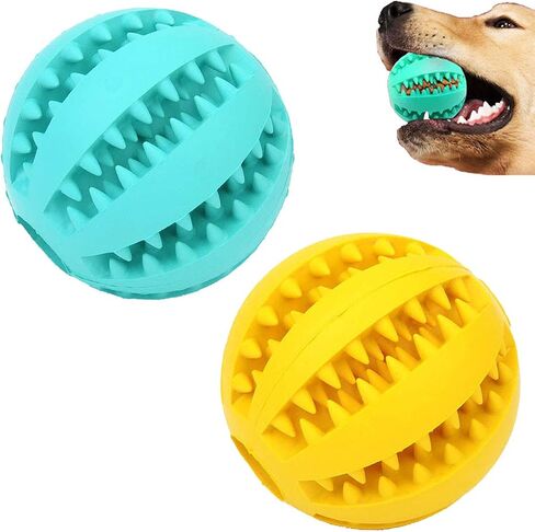 Sunglow 2 Pack Dog Toy Ball，Nontoxic Bite Resistant Teething Toys Balls for Small/Medium/Large Dog and Puppy Cat, Dog Pet Food Treat Feeder Chew Tooth Cleaning Ball Exercise Game IQ Training Ball in Kuwait