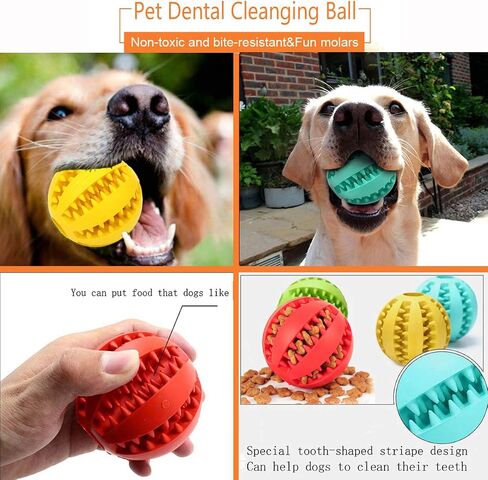 Sunglow 2 Pack Dog Toy Ball，Nontoxic Bite Resistant Teething Toys Balls for Small/Medium/Large Dog and Puppy Cat, Dog Pet Food Treat Feeder Chew Tooth Cleaning Ball Exercise Game IQ Training Ball in Kuwait