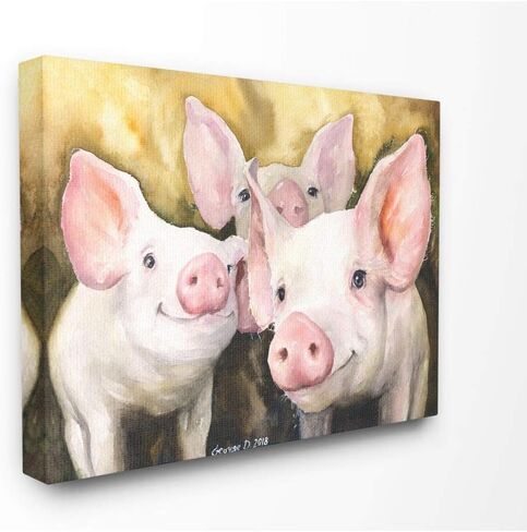 Stupell Industries Baby Pigs Animal Yellow Watercolor Painting Canvas Wall Art, 16 x 20, Multi-Color in Kuwait