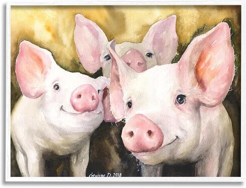 Stupell Industries Baby Pigs Animal Yellow Watercolor Painting Canvas Wall Art, 16 x 20, Multi-Color in Kuwait