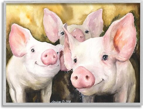 Stupell Industries Baby Pigs Animal Yellow Watercolor Painting Canvas Wall Art, 16 x 20, Multi-Color in Kuwait