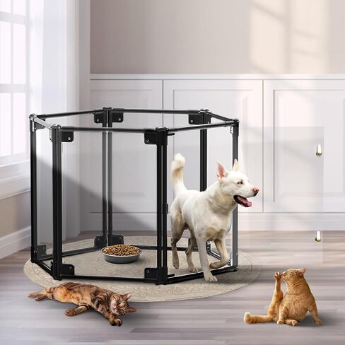 قلم روضة للكلاب شفاف قابل للطي × أقلام للكلاب، قفص قفص، بيت الكلب، سياج، قلم روضة للكلاب الصغيرة والمتوسطة، الجرو والأرنب والداخلي (أسود 6 ألواح) in Kuwait