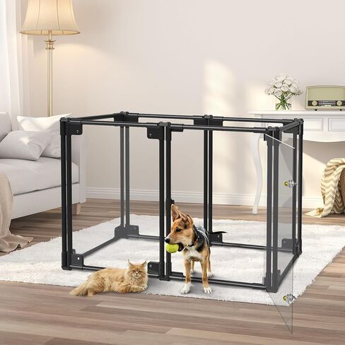 قلم روضة للكلاب شفاف قابل للطي × أقلام للكلاب، قفص قفص، بيت الكلب، سياج، قلم روضة للكلاب الصغيرة والمتوسطة، الجرو والأرنب والداخلي (أسود 6 ألواح) in Kuwait