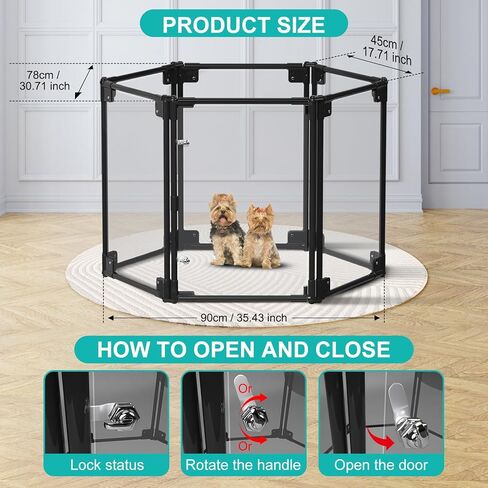 قلم روضة للكلاب شفاف قابل للطي × أقلام للكلاب، قفص قفص، بيت الكلب، سياج، قلم روضة للكلاب الصغيرة والمتوسطة، الجرو والأرنب والداخلي (أسود 6 ألواح) in Kuwait