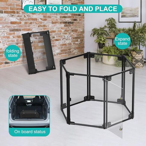 قلم روضة للكلاب شفاف قابل للطي × أقلام للكلاب، قفص قفص، بيت الكلب، سياج، قلم روضة للكلاب الصغيرة والمتوسطة، الجرو والأرنب والداخلي (أسود 6 ألواح) in Kuwait