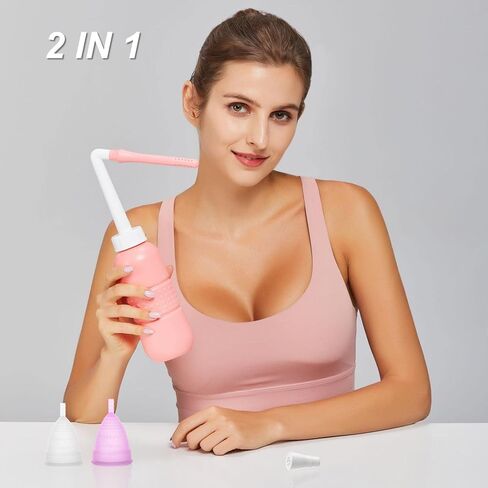 2PCS-Pack Peri Bottle for Postpartum Essentials, Feminine Care 450ml Postpartum Perineal Cleansing 15oz Portable Bidet Travel Bidet with Waterproof Storage Bag (Pink+Blue) in Saudi Arabia