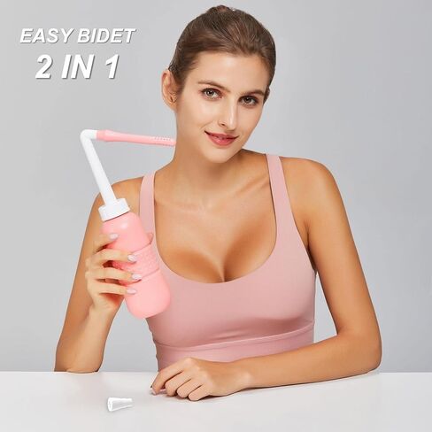 2PCS-Pack Peri Bottle for Postpartum Essentials, Feminine Care 450ml Postpartum Perineal Cleansing 15oz Portable Bidet Travel Bidet with Waterproof Storage Bag (Pink+Blue) in Kuwait