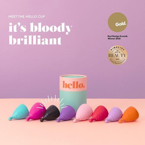 The Hello Cup Small / Medium Menstrual Cup, BPA Free, Reusable, Hypoallergenic, Recyclable, Medical Grade TPE, No Silicone, No Rubber, No Latex, Long Lasting, Smooth & Comfortable, S / M 1 ct. Black in Kuwait