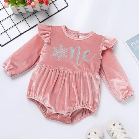 FYMNSI Infant Toddler Baby Girl Velvet Romper Solid Color Long Sleeve Jumpsuit Bodysuit Tops Birthday Clothes Fall Outfit in Saudi Arabia