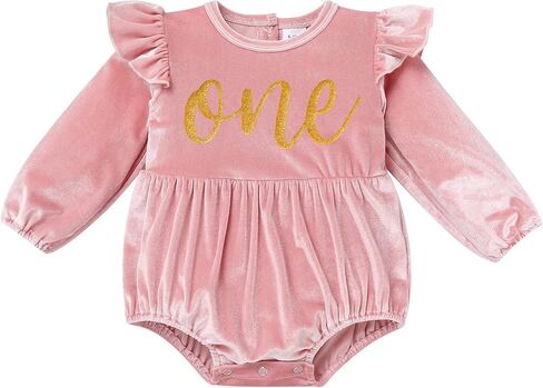 FYMNSI Infant Toddler Baby Girl Velvet Romper Solid Color Long Sleeve Jumpsuit Bodysuit Tops Birthday Clothes Fall Outfit in Saudi Arabia