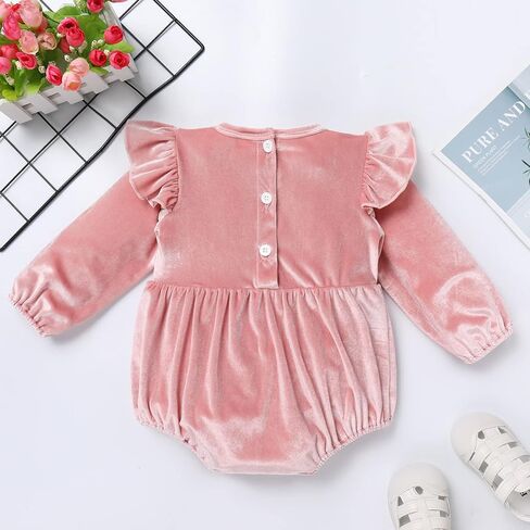 FYMNSI Infant Toddler Baby Girl Velvet Romper Solid Color Long Sleeve Jumpsuit Bodysuit Tops Birthday Clothes Fall Outfit in Saudi Arabia