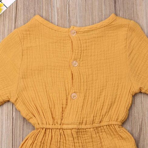 Mubineo Toddler Baby Girl Summer Fall Basic Plain Short Sleeve Cotton Linen Drawstring Romper Jumpsuit in Saudi Arabia