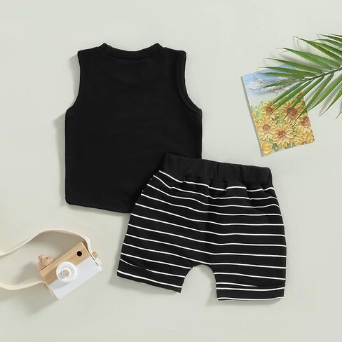 Kupretty Toddler Baby Boy Clothes Sleeveless Shirts Shorts Set | 3 6 12 18 24 Month 2T 3T Baby Boys Clothing Set Color Block Tank Tops & Matching Shorts Set Summer Outfits Beach in Saudi Arabia