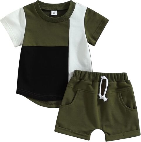 Kupretty Toddler Baby Boy Clothes Sleeveless Shirts Shorts Set | 3 6 12 18 24 Month 2T 3T Baby Boys Clothing Set Color Block Tank Tops & Matching Shorts Set Summer Outfits Beach in Saudi Arabia