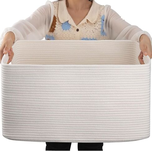 OIAHOMY 75L Large Blanket Basket, 22"x17"x12" Woven Cotton Rope Storage Basket with Handle for Organizing Blanket and Toys for Living Room, Nursery, Brown Variegated in Saudi Arabia