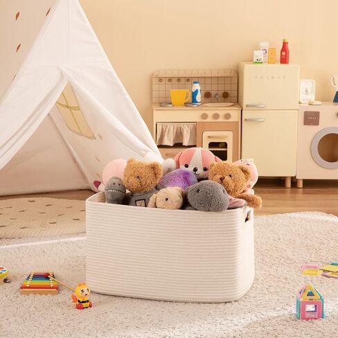 OIAHOMY 75L Large Blanket Basket, 22"x17"x12" Woven Cotton Rope Storage Basket with Handle for Organizing Blanket and Toys for Living Room, Nursery, Brown Variegated in Saudi Arabia