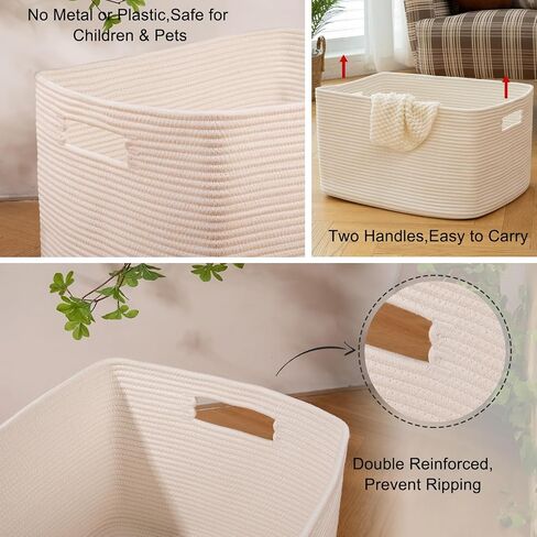 OIAHOMY 75L Large Blanket Basket, 22"x17"x12" Woven Cotton Rope Storage Basket with Handle for Organizing Blanket and Toys for Living Room, Nursery, Brown Variegated in Saudi Arabia