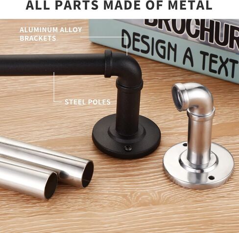 قضبان ستائر صناعية ريفية للنوافذ من 66 إلى 120 بوصة، لفافة تعتيم حول قضيب الستارة، للداخلية والخارجية، تصميم عصري بسيط، قطر قضيب 5/8 بوصة، من 86 إلى 120 بوصة، أسود in Kuwait