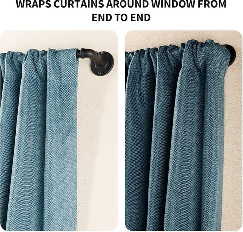 قضبان ستائر صناعية ريفية للنوافذ من 66 إلى 120 بوصة، لفافة تعتيم حول قضيب الستارة، للداخلية والخارجية، تصميم عصري بسيط، قطر قضيب 5/8 بوصة، من 86 إلى 120 بوصة، أسود in Kuwait