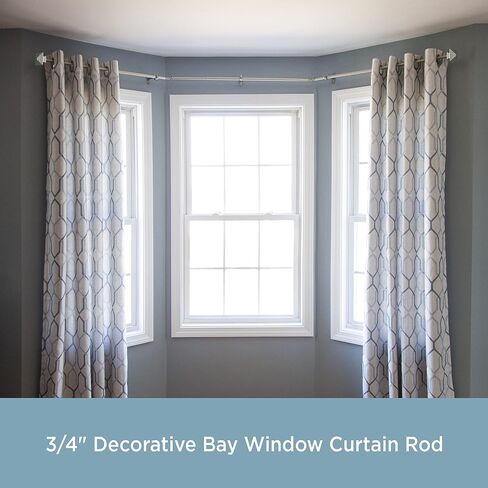 Kenney KN80708 Mission Step Square End Decorative Bay Window Curtain Rod, 78-144" Adjustable Length (22-37" Adjustable Sides, 28-72" Adjustable Middle) Brushed Nickel Finish, 3/4" Diameter Steel Tube in Saudi Arabia