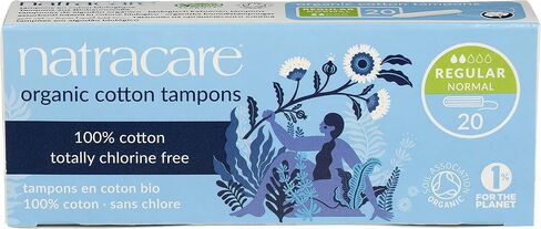 Natracare Non-Applicator 100% Organic Cotton Tampons, Regular, Totally Chlorine Free, Biodegradable and Compostable (12 Pack, 240 Tampons Total) in Saudi Arabia