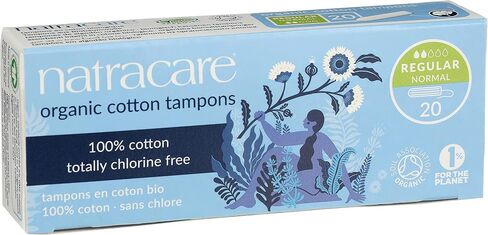 Natracare Non-Applicator 100% Organic Cotton Tampons, Regular, Totally Chlorine Free, Biodegradable and Compostable (12 Pack, 240 Tampons Total) in Saudi Arabia