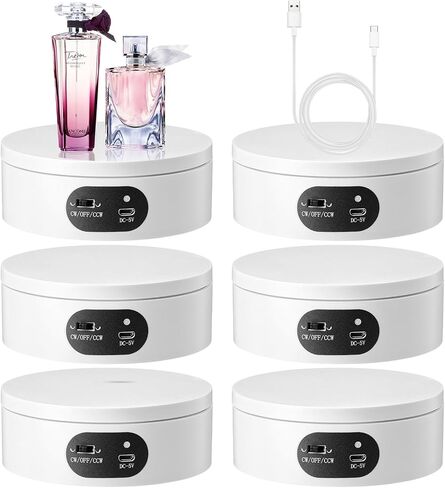 Turner Cup Rotating Display Stand for Epoxy Glitter Tumbler Display Turner 360 Degree Tumbler Spinner Display Automatic Spinning Rotating Platform Mute Photography Turntable for Art (Black,6 Pcs) in Kuwait