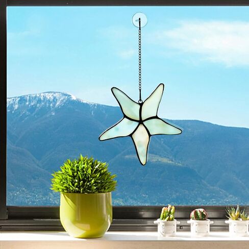 BOXCASA نجم البحر الزجاج الملون نافذة معلقة، ديكور نجم البحر Suncatcher، زخارف نجم البحر لشجرة عيد الميلاد، عيد ميلاد، التخرج، هدايا نسائية للمنزل، الحديقة، جدار الحمام سحر نجم البحر in Kuwait
