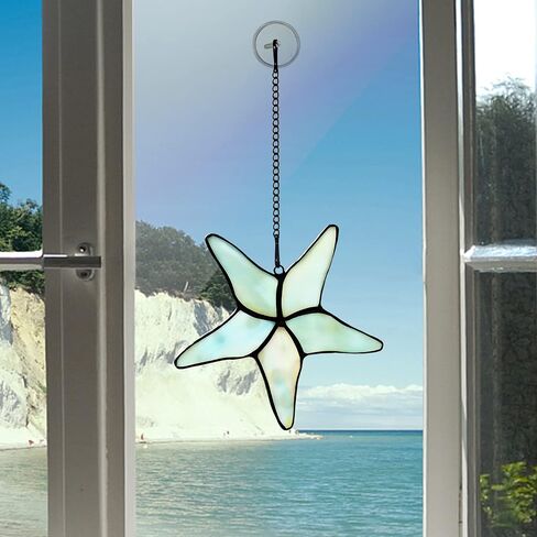 BOXCASA نجم البحر الزجاج الملون نافذة معلقة، ديكور نجم البحر Suncatcher، زخارف نجم البحر لشجرة عيد الميلاد، عيد ميلاد، التخرج، هدايا نسائية للمنزل، الحديقة، جدار الحمام سحر نجم البحر in Kuwait