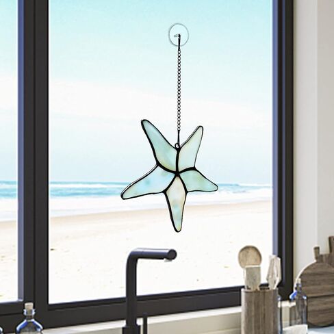 BOXCASA نجم البحر الزجاج الملون نافذة معلقة، ديكور نجم البحر Suncatcher، زخارف نجم البحر لشجرة عيد الميلاد، عيد ميلاد، التخرج، هدايا نسائية للمنزل، الحديقة، جدار الحمام سحر نجم البحر in Kuwait