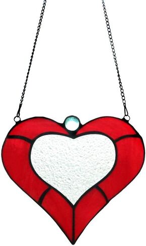 كارهويموي معلقة نافذة زجاجية ملونة على شكل قلب احمر جميل، نمط تيفاني من الزجاج الملون على شكل قلب للوحة النافذة لتزيين المنزل in Kuwait