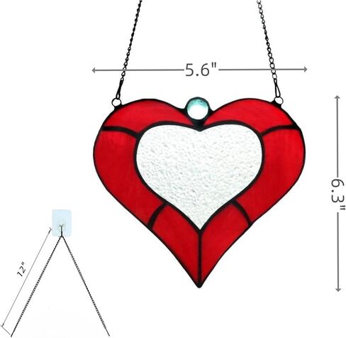 كارهويموي معلقة نافذة زجاجية ملونة على شكل قلب احمر جميل، نمط تيفاني من الزجاج الملون على شكل قلب للوحة النافذة لتزيين المنزل in Kuwait