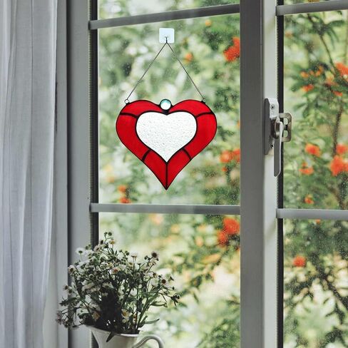 كارهويموي معلقة نافذة زجاجية ملونة على شكل قلب احمر جميل، نمط تيفاني من الزجاج الملون على شكل قلب للوحة النافذة لتزيين المنزل in Kuwait