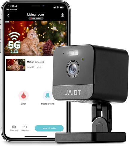كاميرا JAIOT 2024 الجديدة 5G WiFi الداخلية، كاميرا 2K للحيوانات الأليفة مع تطبيق الهاتف، كاميرات 5G&2.4G لأمن المنزل، رؤية ليلية ملونة، كشف الحركة، سهلة الضبط، صوت ثنائي الاتجاه، تعمل مع Alexa in Kuwait