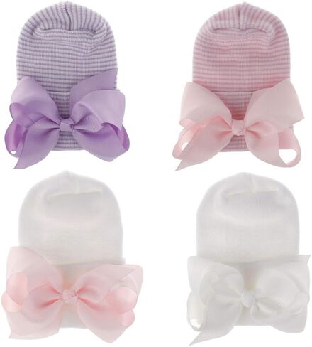 Adeimoo Newborn Hospital Hat Baby Girls Hat Cap with Bow Soft Cute Infant Knot Nursery Beanie in Saudi Arabia