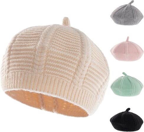 Baby Beret Hat Toddler Winter Knitted Beanie Cap Little Girls Stylish Warm Hat for 0~3 Years in Kuwait