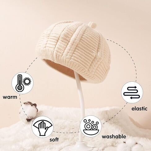 Baby Beret Hat Toddler Winter Knitted Beanie Cap Little Girls Stylish Warm Hat for 0~3 Years in Kuwait