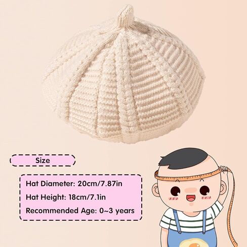 Baby Beret Hat Toddler Winter Knitted Beanie Cap Little Girls Stylish Warm Hat for 0~3 Years in Kuwait