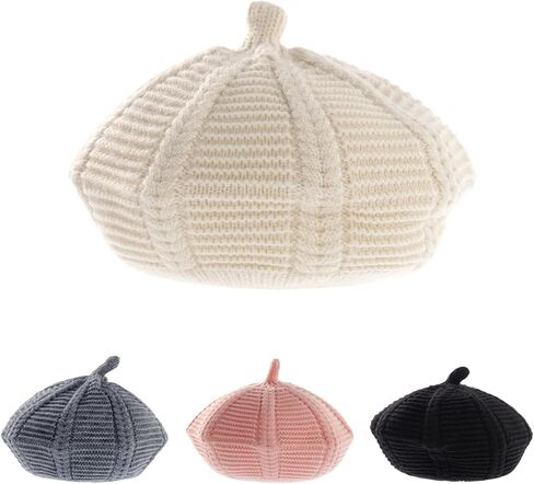 Baby Beret Hat Toddler Winter Knitted Beanie Cap Little Girls Stylish Warm Hat for 0~3 Years in Kuwait