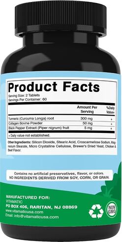 Vitamatic Turmeric for Dogs Anti Inflammatory Pain Relief - 120 Chewable Tablets - Hip & Joint Support Anti Inflammatory for Dogs with Curcumin, Collagen & Black Pepper in Saudi Arabia