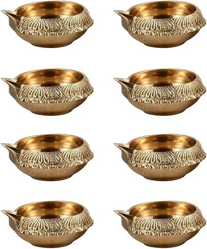 Hashcart Diwali Diyas Brass Diya for Pooja Kuber Diya [ Pack of 2 Pc ] Diya Lamp for Puja - Kutthu vilakku nilakku Deepam for Diwali Decorations - Diwali Gifts in Kuwait