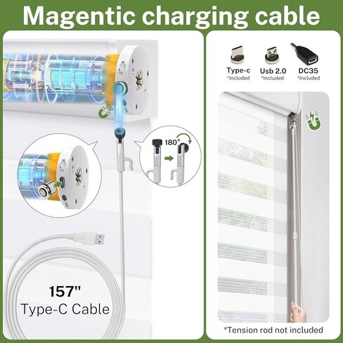 ستائر ميلين الآلية لكابل شحن مغناطيسي للنافذة مع موصلات مغناطيسية من النوع C Micro USB وDC35 فقط للظلال الآلية in Kuwait