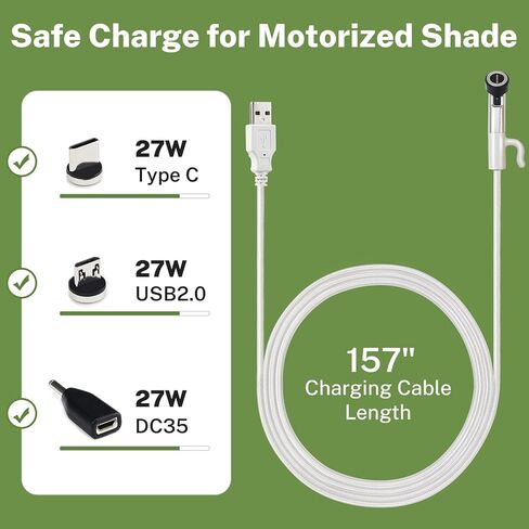 ستائر ميلين الآلية لكابل شحن مغناطيسي للنافذة مع موصلات مغناطيسية من النوع C Micro USB وDC35 فقط للظلال الآلية in Kuwait